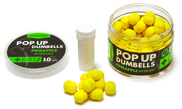 Бойлы 10мм плавающие DUMBELLS АНАНАС+дип (Карпомания), аромат ананас, 60г